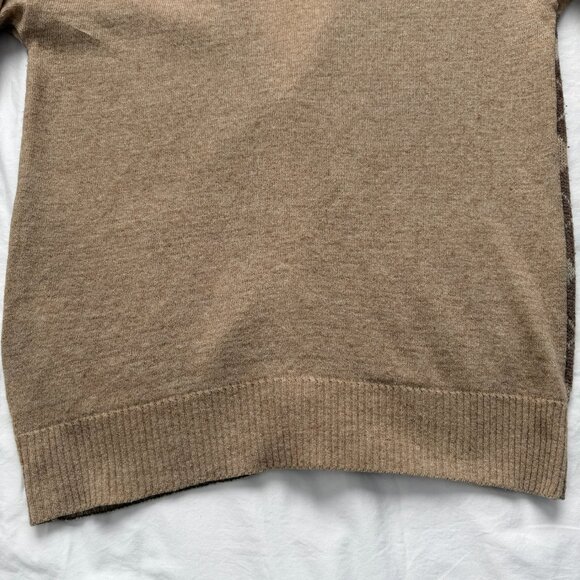 VINTAGE 70s Argyle Indie Grunge Grandpa Tan Brown Cardigan Sweater M/L - Picture 11 of 12